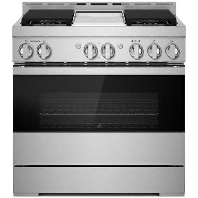 JennAir Noir Series 36 in. 5.1 cu. ft. Smart True European Convection Gas Range with 4 Sealed Burners & Griddle - Stainless Steel | JGRP536HM
