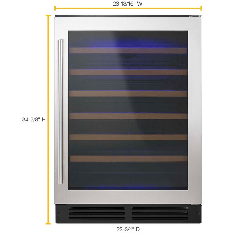 Whirlpool 24 in. Undercounter Wine Cooler with Wood Racks, Single Temperature Zone & 54 Bottle Capacity - Stainless Steel, , hires