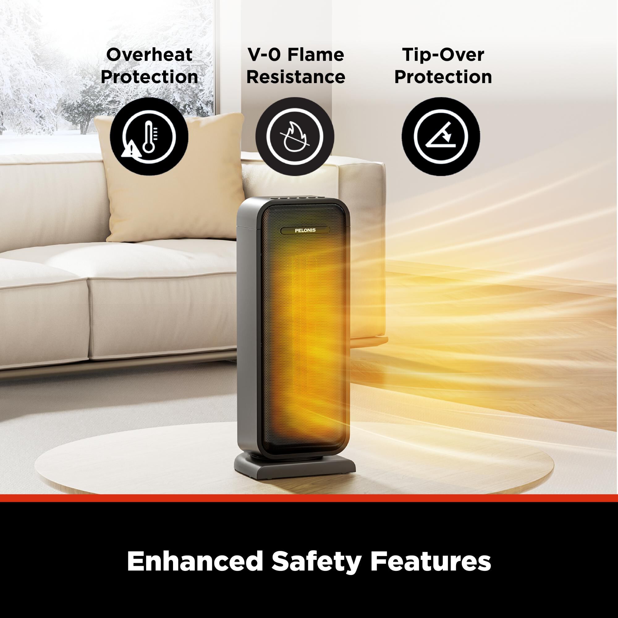 Pelonis 1500 W Oscillating Ceramic Space Heater with 2 Heat