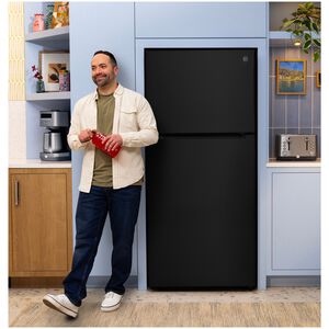 GE 30 in. 21.0 cu. ft. Garage-Ready Top Freezer Refrigerator - Black, Black, hires