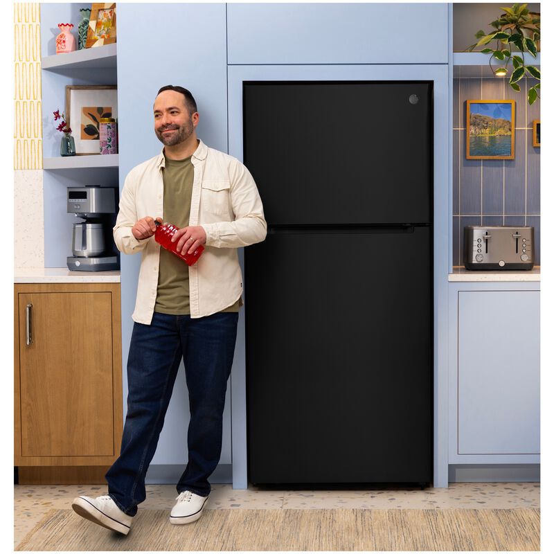 GE 30 in. 21.0 cu. ft. Garage-Ready Top Freezer Refrigerator - Black, Black, hires