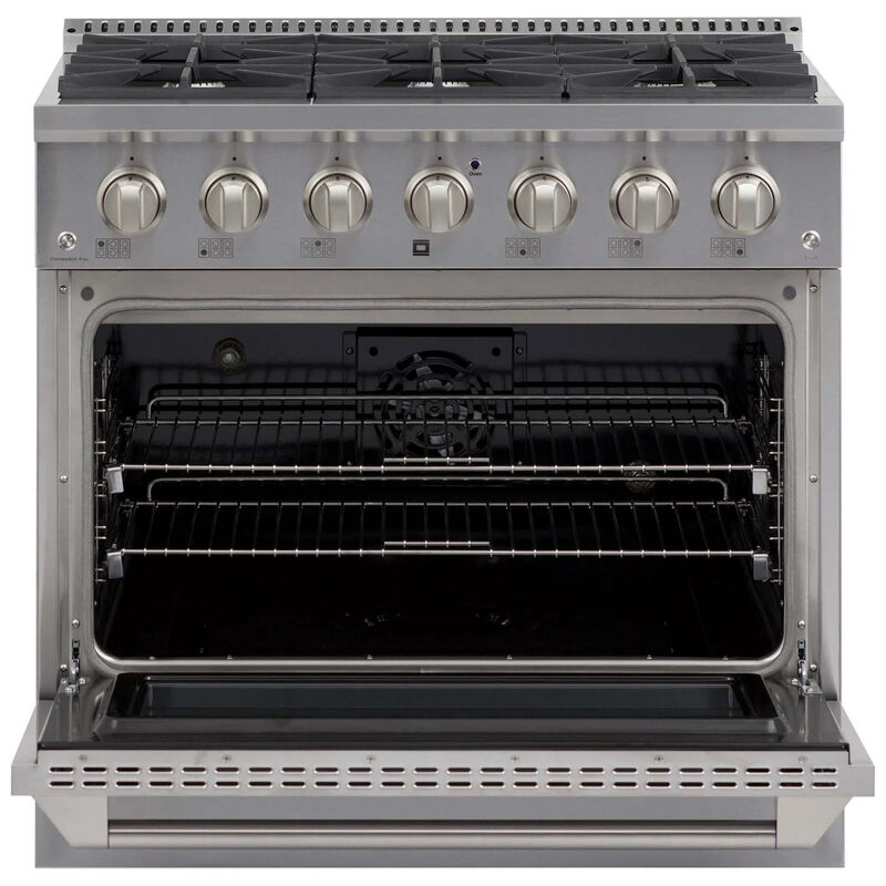 Brama 36 in. 5.2 cu. ft. Convection Oven Freestanding Natural Gas Dual Fuel Range with 6 Sealed Burners & Griddle - Stainless Steel, , hires