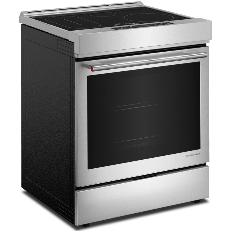 KitchenAid 30 in. 6.4 cu. ft. Air-Fry True European Convection Steam Oven Slide-In Electric Range with 4 Induction Burners - Stainless Steel with PrintShield Finish, , hires