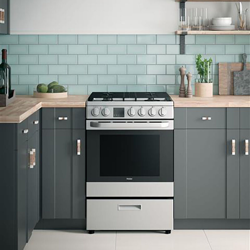 Haier 24 in. 2.9 cu. ft. Standard Convection Gas Range with 4 Sealed Burners - Stainless Steel, , hires