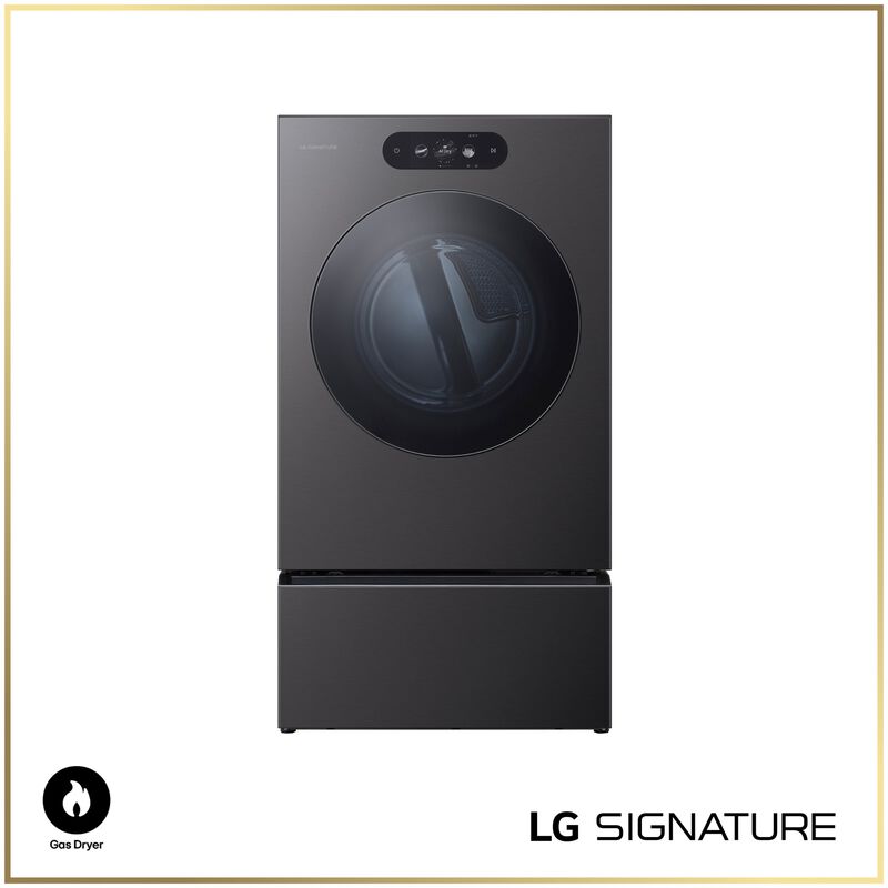 LG SIGNATURE 29 in. 9.0 cu. ft. Smart Stackable Gas Dryer with Built-In Intelligence, TurboSteam, AI Sensor Dry & Sanitize Cycle - Brushed Black Steel, , hires
