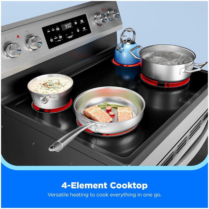 Midea 30 in. 6.3 cu. ft. Electric Range with Radiant Burners - Stainless Steel, , hires