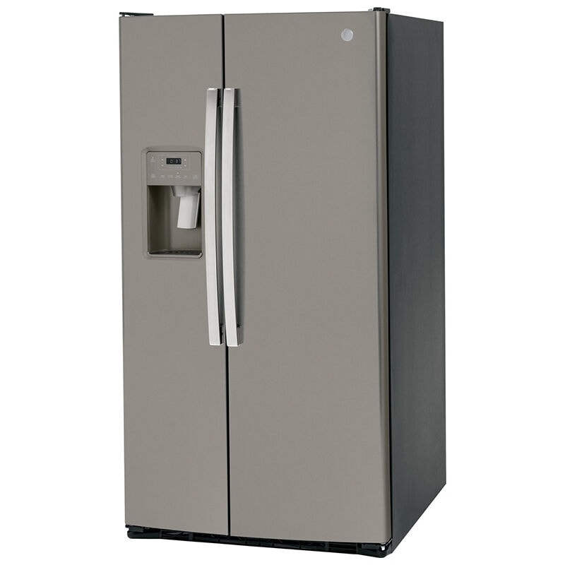 GE 36 in. 25.3 cu. ft. Side by Side Refrigerator with Ice & Water Dispenser - Fingerprint Resistant Slate, Slate, hires