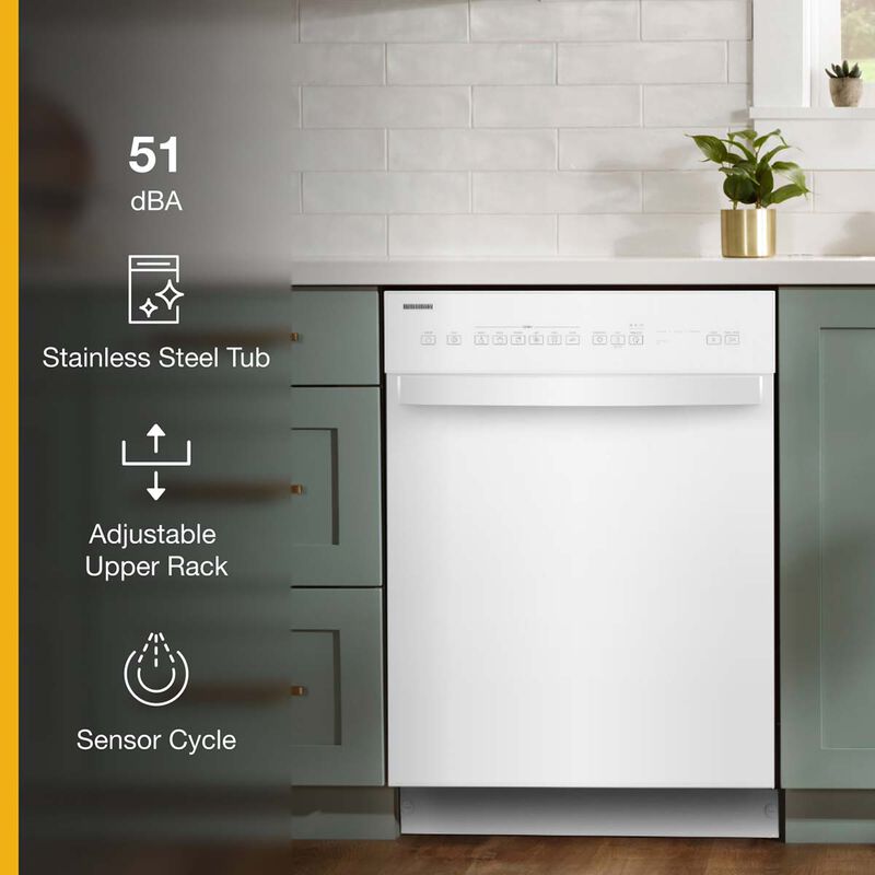 Whirlpool 24 in. ADA Compliant Front Control Dishwasher with 51 dBa Sound Level - White, White, hires