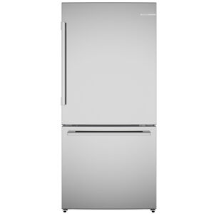 Bosch 100 Series 33 in. 17.2 cu. ft Counter Depth Bottom Freezer Refrigerator with Ice Maker - Stainless Steel, , hires
