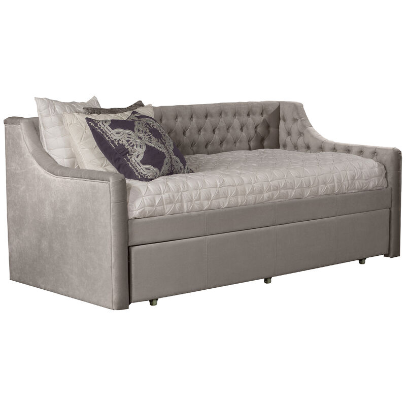 Hillsdale Furniture Jaylen Upholstered Twin Daybed with Trundle - Silver Gray, , hires