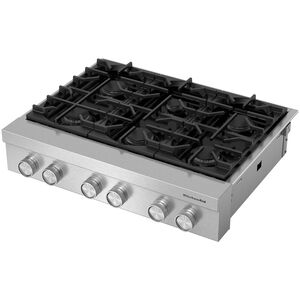 KitchenAid Commercial-Style 36 in. 6-Burner Natural Gas Rangetop with Simmer Burner & Power Burner - Stainless Steel, , hires