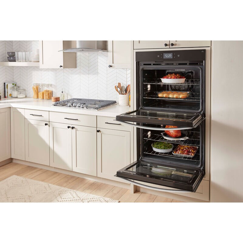 Whirlpool 30 in. 10 cu. ft. Smart Top Control Electric Double Wall Oven with True European Convection - Black Stainless Steel with PrintShield Finish, Black Stainless Steel with PrintShield Finish, hires