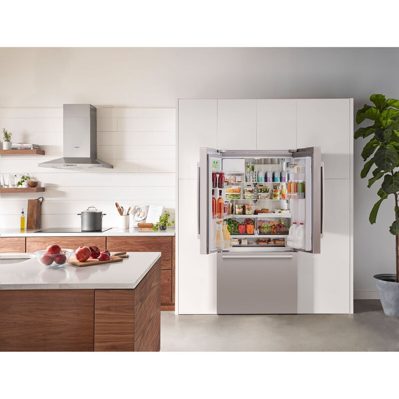 Bosch 500 Series 36 in. 21.6 cu. ft. Smart Counter Depth French Door Refrigerator with External Filtered Ice & Water Dispenser - Stainless Steel, Stainless Steel, hires