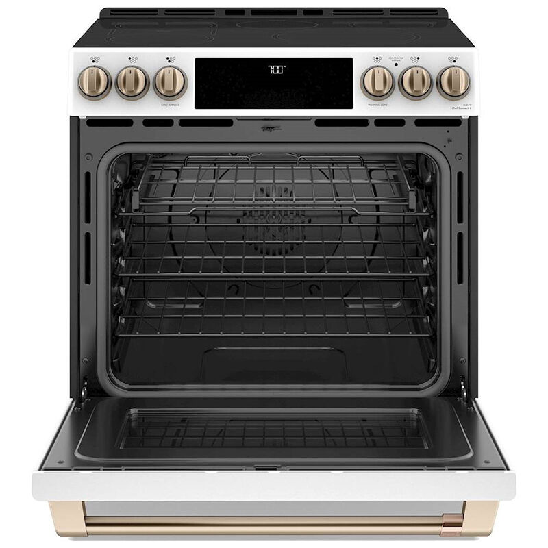 Cafe 30 in. 5.7 cu. ft. Smart Air Fry True European Convection Slide-In Electric Range with Smoothtop Burners - Matte White, Matte White, hires