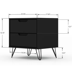 Manhattan Comfort Rockefeller Mid-Century Modern 2-Drawer Nightstand Black, Black, hires