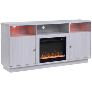 Lilola Ambrose 70"W White Walnut Finish Fireplace TV Stand Console with Heater, LED Light, Cabinets, Shelves, , hires