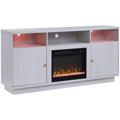 Lilola Ambrose 70"W White Walnut Finish Fireplace TV Stand Console with Heater, LED Light, Cabinets, Shelves | 97037