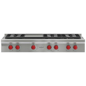 Wolf 48 in. Liquid Propane Gas Cooktop with 6 Sealed Burners & Griddle - Stainless Steel, , hires