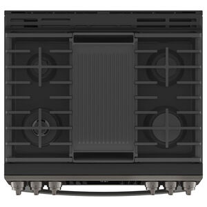 GE Profile 30 in. 5.6 cu. ft. Smart Air Fry True European Convection Slide-In Gas Range with 5 Sealed Burners, Grill & Griddle - Fingerprint resistant Black Stainless, , hires