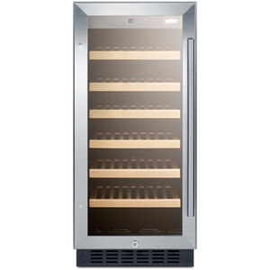 Summit 15 in. Undercounter Wine Cooler with Wood Racks, Single Temperature Zone & 33 Bottle Capacity - Stainless Steel, , hires