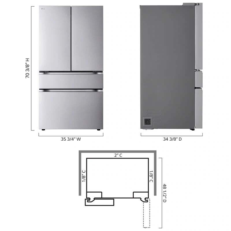 LG 36 in. 29.6 cu. ft. Smart 4-Door French Door Refrigerator with Internal Water Dispenser - PrintProof Stainless Steel, , hires