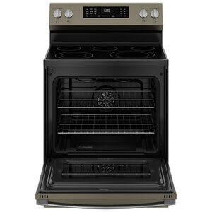 GE 30 in. 5.3 cu. ft. Smart Air Fry Convection Oven Freestanding Electric Range with 5 Radiant Burners - Slate, Slate, hires