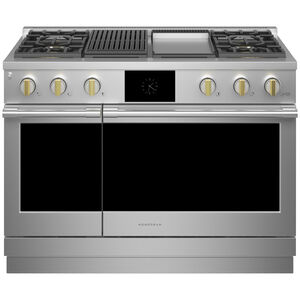 Monogram Statement Series 48 in. 8.2 cu. ft. Smart Air Fry True European Convection Double Oven Dual Fuel Range with 4 Sealed Burners, Grill & Griddle - Stainless Steel, , hires