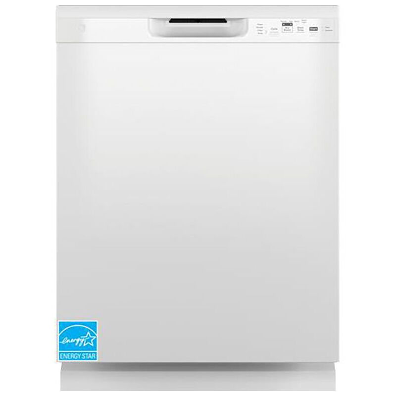 GE 24 in. Built-In Dishwasher with Front Control, 55 dBA Sound Level, 14 Place Settings, 4 Wash Cycles & Sanitize Cycle - White, White, hires