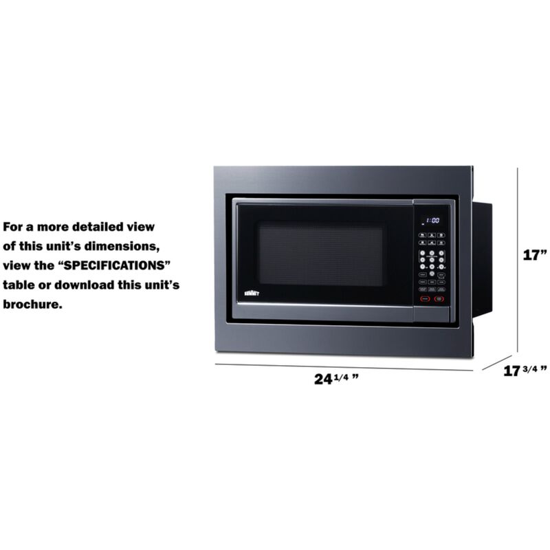 Summit 24 in. 1.2 cu. ft. 1000W Built-In Microwave - Stainless Steel (Trim Kit Included), , hires