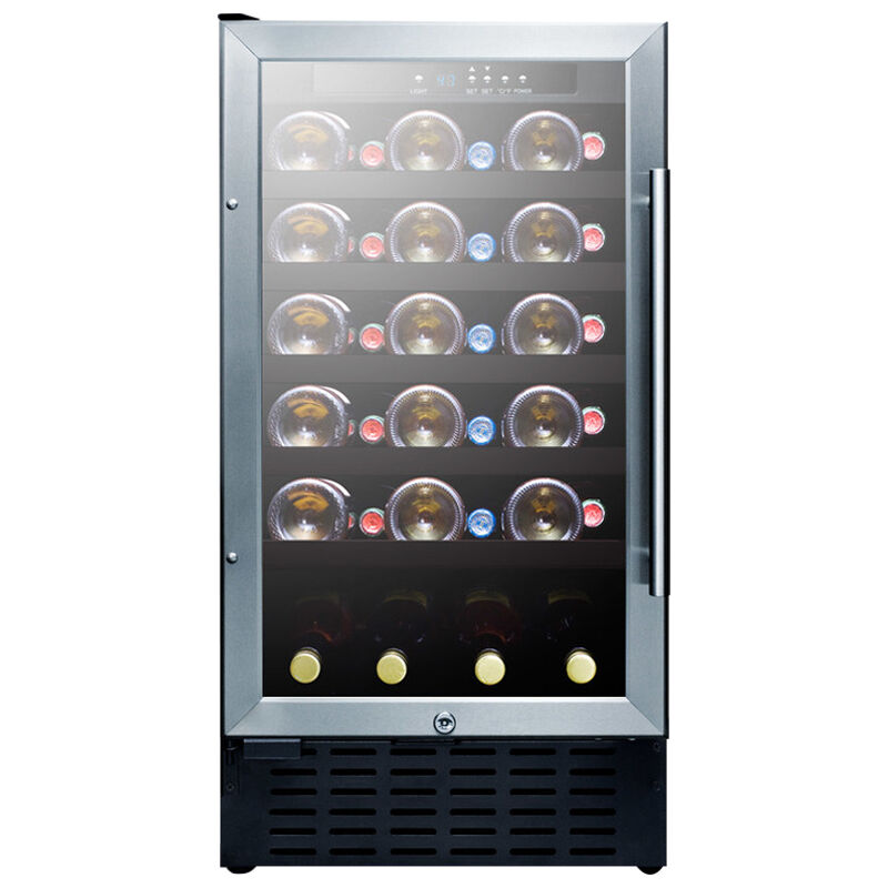 Summit 18 in. Undercounter Wine Cooler with Single Zone & 34 Bottle Capacity - Stainless Steel, , hires