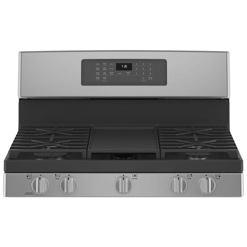GE 30 in. 5.0 cu. ft. Air Fry Convection Oven Freestanding Gas Range with 5 Sealed Burners & Griddle - Stainless Steel, Stainless Steel, hires