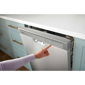 Whirlpool 24 in. Front Control Dishwasher with 57 dBa Sound Level & Pocket - Stainless Steel, Stainless Steel, hires
