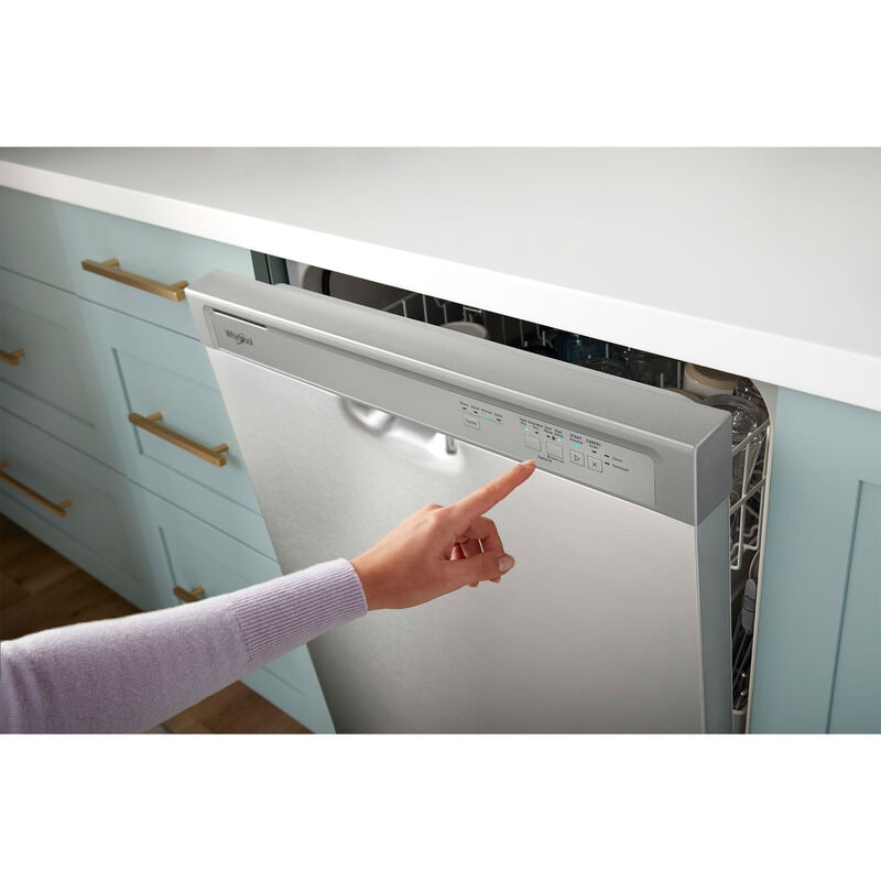 Whirlpool 24 in. Front Control Dishwasher with 57 dBa Sound Level & Pocket - Stainless Steel, Stainless Steel, hires