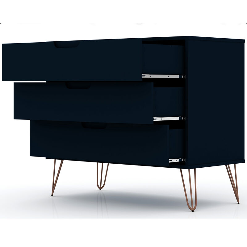 Manhattan Comfort Rockefeller Mid-Century Modern 3-Drawer Dresser - Tatiana Midnight Blue, Midnight Blue, hires