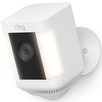 Ring - Spotlight Cam Plus Outdoor/Indoor Wireless 1080p Battery Surveillance Camera - White | B09JZ5BG26
