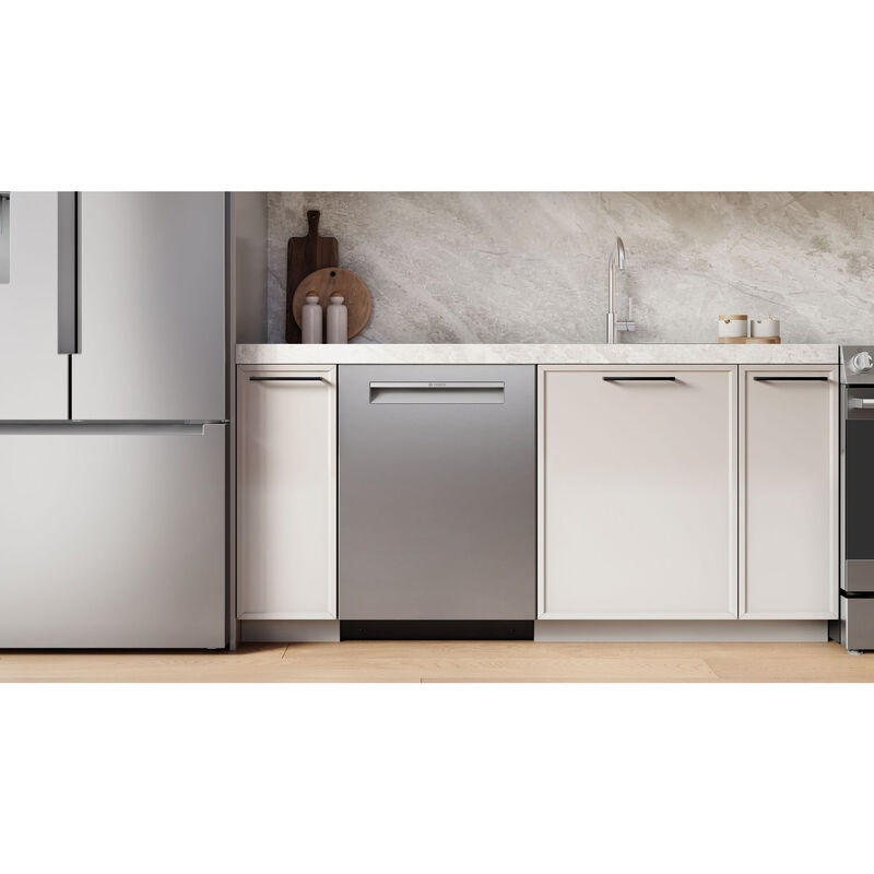 Bosch 300 Series 24 in. Top Control Flush-Mount Smart Dishwasher with 46 dBA Sound Level, 3rd-Rack, PureDry & Pocket Handle - Stainless Steel, , hires