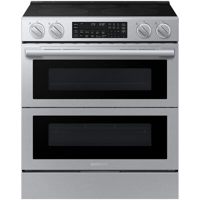 Samsung Bespoke 30 in. 6.1 cu. ft. Smart Air-Fry True European Convection Double Oven Slide-In Electric Range with Smoothtop Burners - Stainless Steel | NSE90H63DR