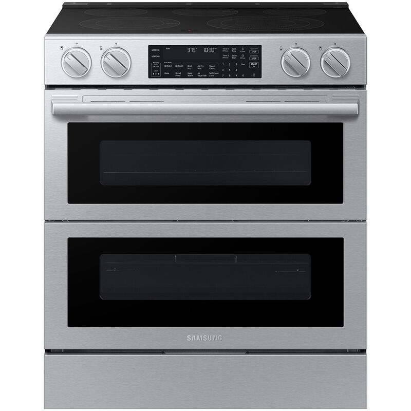 Samsung Bespoke 30 in. 6.1 cu. ft. Smart Air-Fry True European Convection Double Oven Slide-In Electric Range with Smoothtop Burners - Stainless Steel, , hires