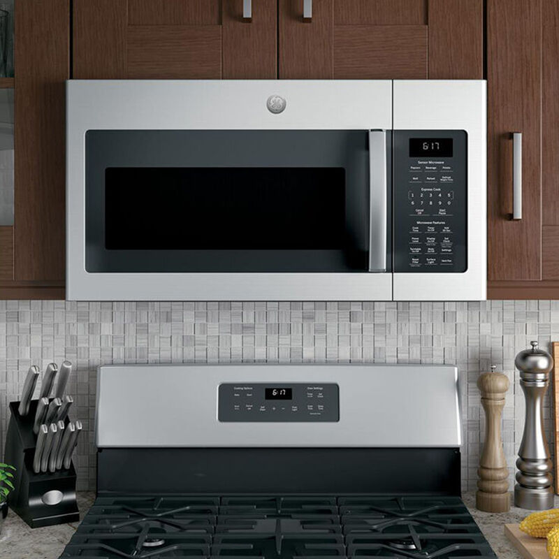 GE 30" 1.7 Cu. Ft. Over-the-Range Microwave with 10 Power Levels, 300 CFM & Sensor Cooking Controls - Stainless Steel, Stainless Steel, hires