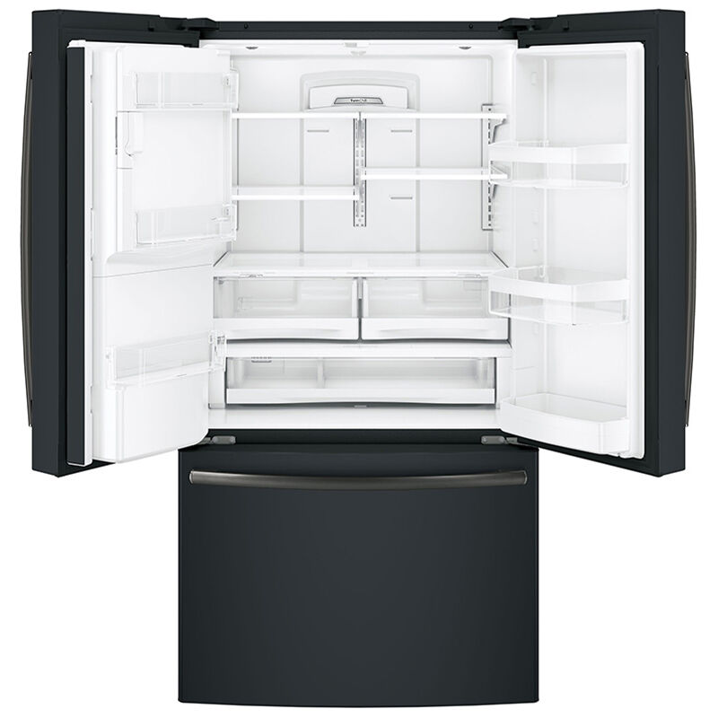 GE 36 in. 27.7 cu. ft. French Door Refrigerator with Ice & Water Dispenser - Fingerprint Resistant Black Slate, Black Slate, hires