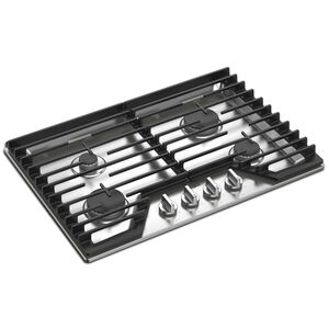 Whirlpool 30 in. 4-Burner Natural Gas Cooktop with EZ-2-Lift Hinged Cast-Iron Grates, Simmer & Power Burner - Stainless Steel, Stainless Steel, hires