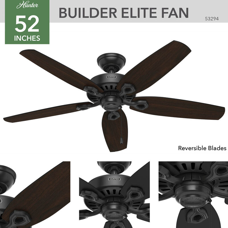 Hunter 52 inch Builder Damp Rated Ceiling Fan and Pull Chain - Matte Black, , hires