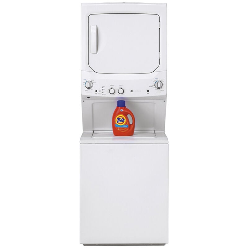 GE 27 in. Laundry Center with 3.8 cu. ft. Washer with 11 Wash Programs & 5.9 cu. ft. Gas Dryer with 4 Dryer Programs & Wrinkle Care - White, White, hires