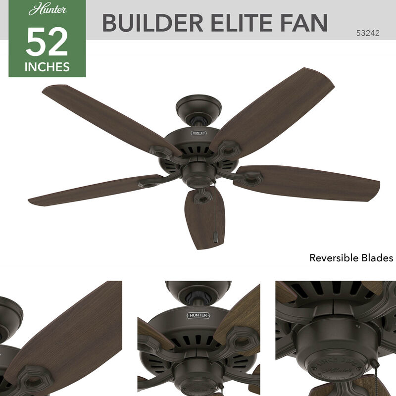 Hunter 52 inch Builder Ceiling Fan and Pull Chain - New Bronze, Bronze, hires
