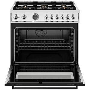 Bertazzoni Professional Series 36 in. 5.7 cu. ft. Air Fry Dual Convection Dual Fuel Range with 6 Sealed Burners & Griddle - Stainless Steel, , hires