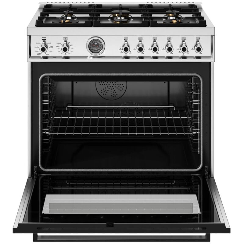 Bertazzoni Professional Series 36 in. 5.7 cu. ft. Air Fry Dual Convection Dual Fuel Range with 6 Sealed Burners & Griddle - Stainless Steel, , hires