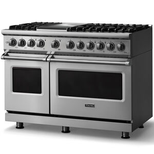 Viking 5 Series 48 in. 7.3 cu. ft. True European Convection Double Oven Dual Fuel Range with 6 Sealed Burners & Griddle - Stainless Steel, , hires