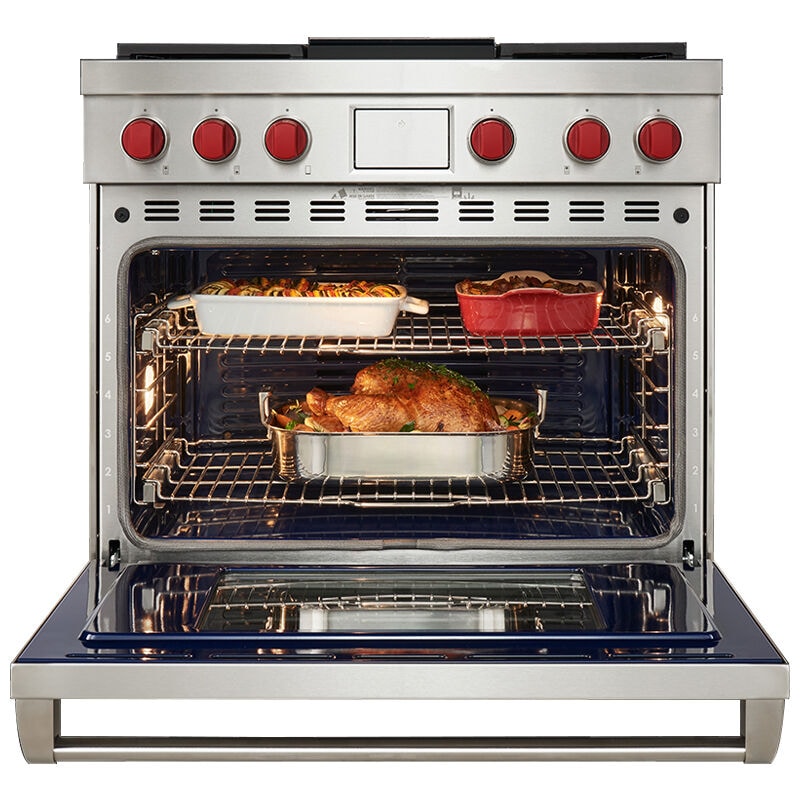 Wolf 36 in. 6.3 cu. ft. Smart Dual Convection Dual Fuel Range with 4 Sealed Burners & Griddle - Stainless Steel, , hires