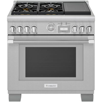 Thermador Pro Grand Professional Series 36 in. 5.7 cu. ft. Smart Convection Oven Freestanding Dual Fuel Range with 4 Sealed Burners & 2 Induction Zones - Stainless Steel | PRD364WIGU