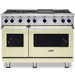 Viking 7 Series 48 in. 6.1 cu. ft. Convection Double Oven Freestanding Gas Range with 6 Sealed Burners & Griddle - Vanilla Cream, , hires